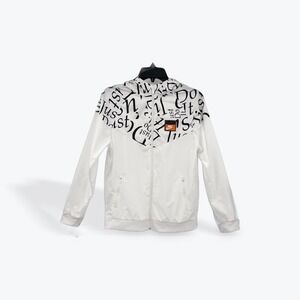 Nike Windrunner Jacket Women XL White Black Just Do It Print Full‎ Zip Hooded